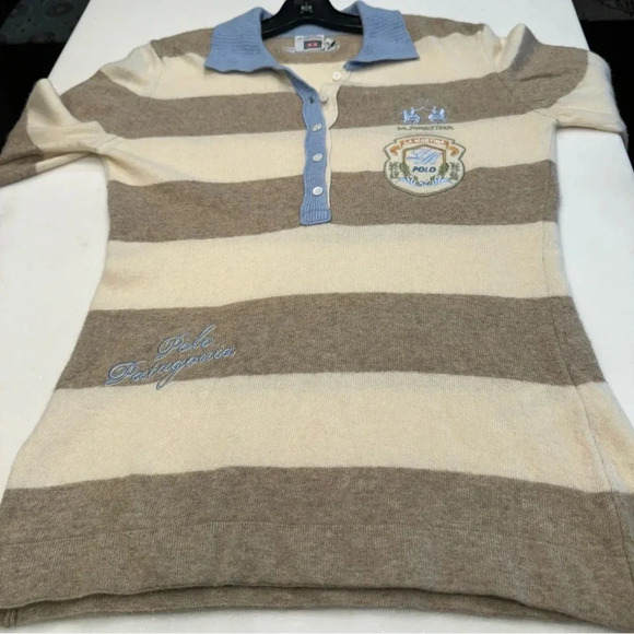 La Martina Polo Women's will cashmere blend V-Neck Sweater - Cream and Brown - Picture 7 of 12